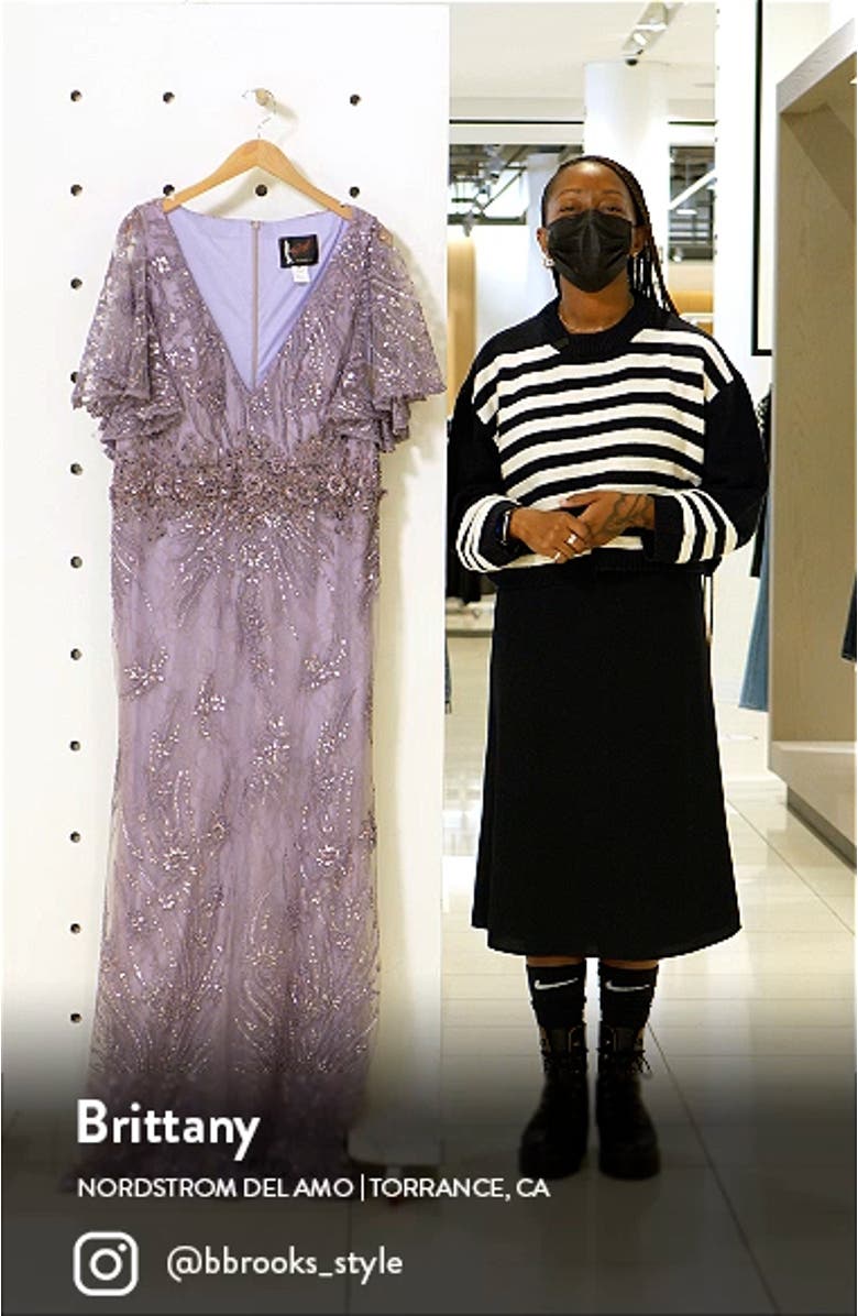 Sequin Butterfly Sleeve Lace Gown, sales video thumbnail