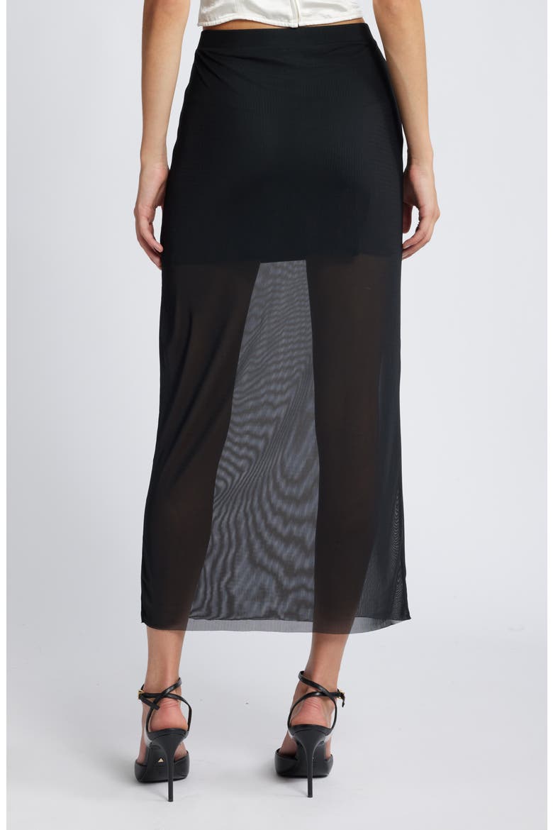 Sheer Mesh Midi Skirt, Alternate, color, BLACK
