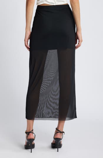 Open Edit Sheer Mesh Midi Skirt | Nordstrom