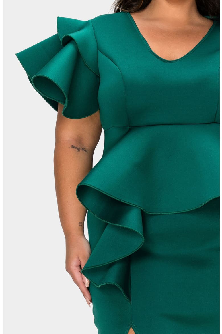 Kira Neoprene Peplum Dress, Alternate, color, HUNTER GREEN