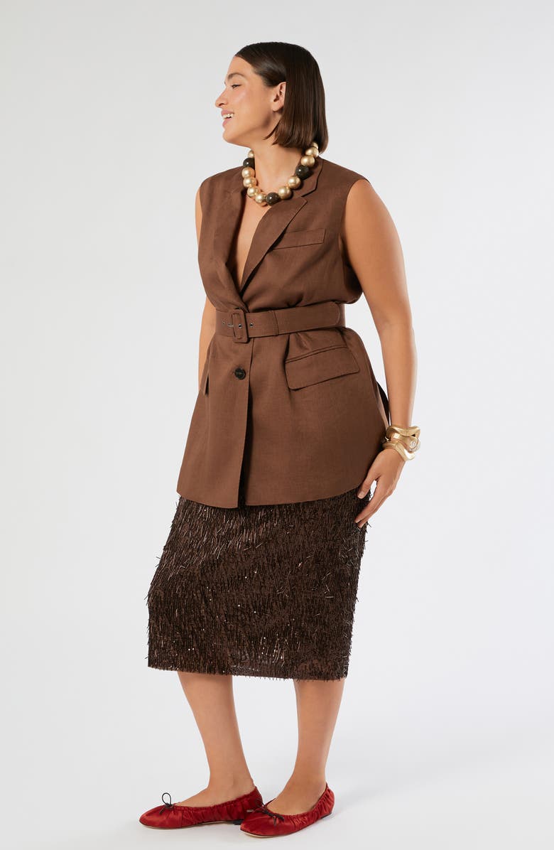 Marina Rinaldi Orli Belted Linen Vest, Alternate, color, Cocoa