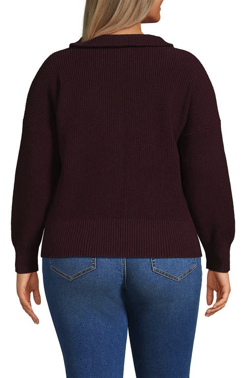 Lands' End Plus Size Drifter Floatback Jacquard Quarter Zip Sweater In Burgundy