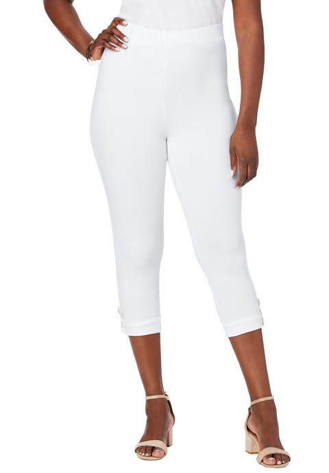 Stretch Cotton Cuff-Button Capri Legging