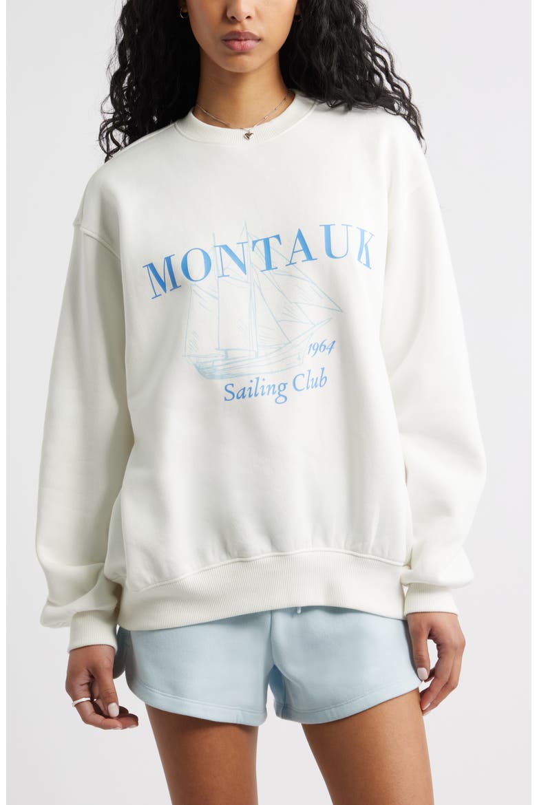 Oversize Crewneck Graphic Sweatshirt, Main, color, IVORY- BLUE MONTAUK