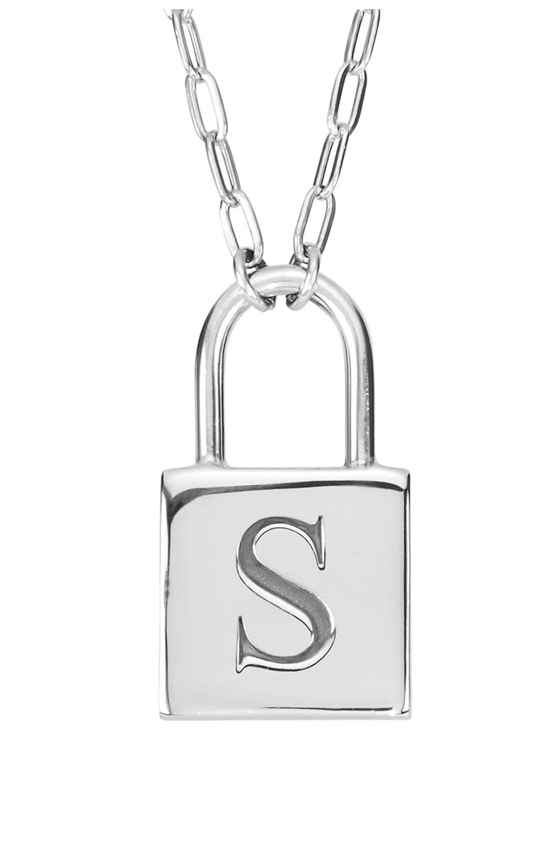ATHRA LUXE Personalized Initial Lock Pendant Necklace, Alternate, color, Silver