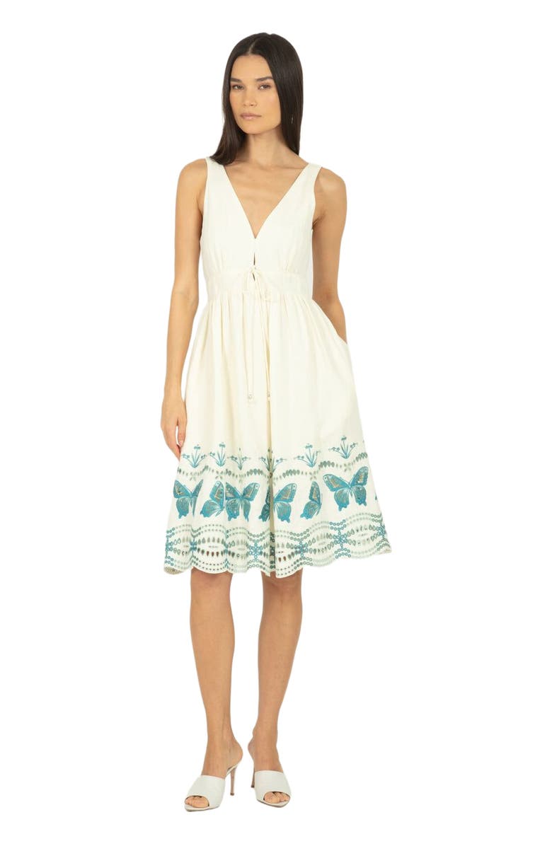 SECRET MISSION Verona Dress, Alternate, color, Crème & Multi Blue Embroidery
