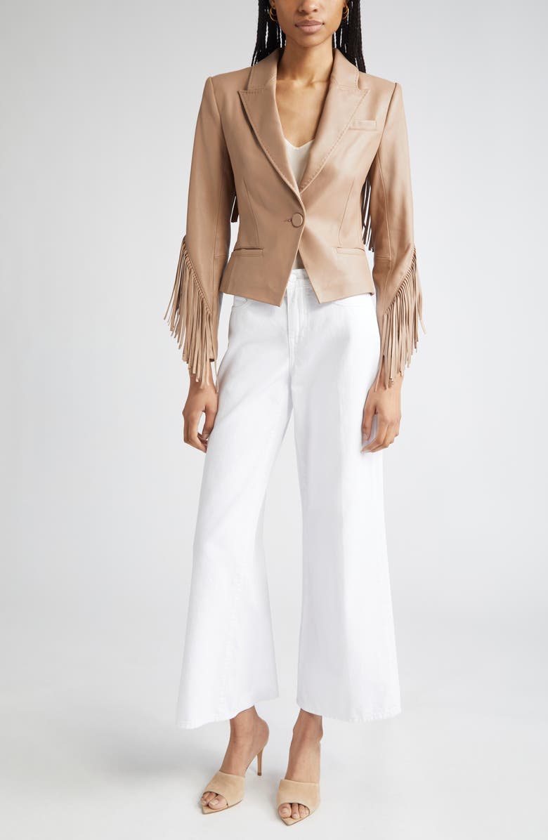 L'AGENCE Vashti Fringe Leather Blazer, Alternate, color, Dark Cappuccino