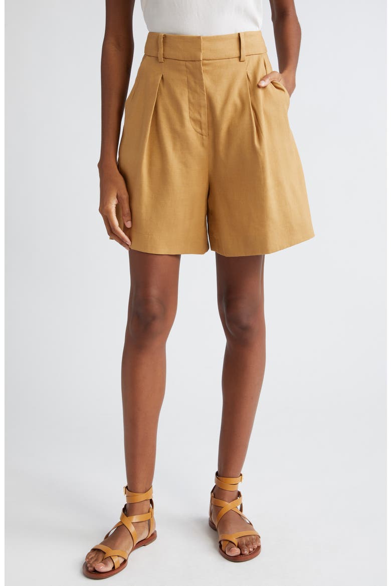 Noemi High Waist Linen Blend Shorts, Main, color, DESERT KHAKI