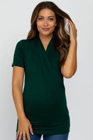 PinkBlush Solid Short Sleeve Wrap Front Nursing Top