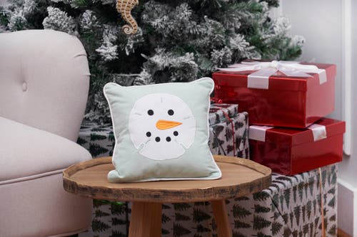 C & F Home C&f Home Sand Dollar Shaped Snowman Christmas Accent Pillow, 10" X 10" In Green