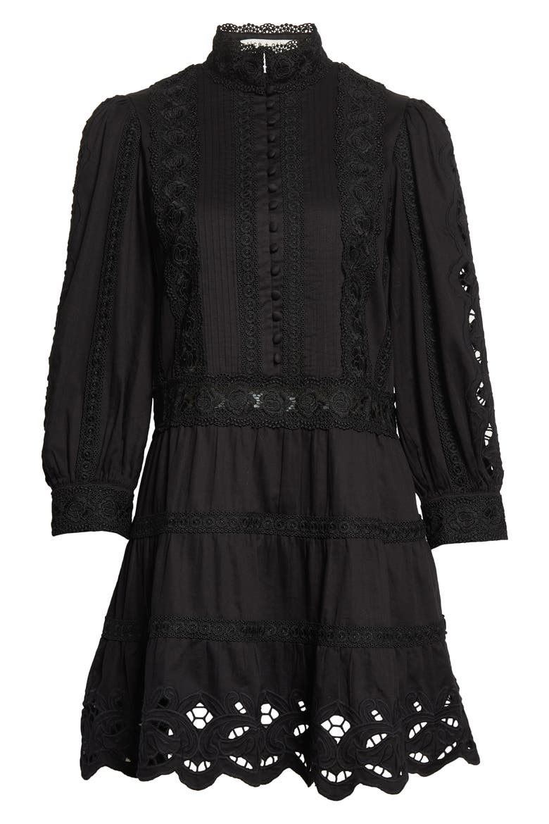 Clark Lace & Pintuck Detail Cotton Dress, Alternate, color, BLACK
