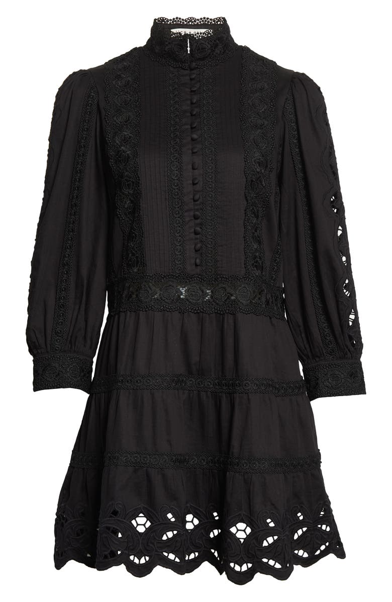 Alice + Olivia Clark Lace & Pintuck Detail Cotton Dress, Alternate, color, 