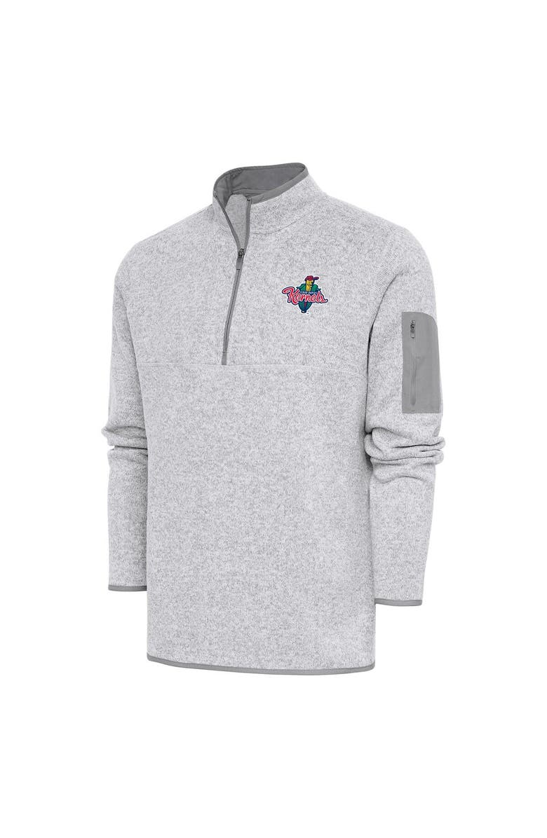 ANTIGUA Men's Antigua Heather Gray Cedar Rapids Kernels Fortune Quarter-Zip Pullover Jacket, Alternate, color,