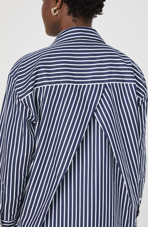 Shop French Connection Alexis Stripe Oversize Crossover Cotton Button-up Shirt In Marine Summer White