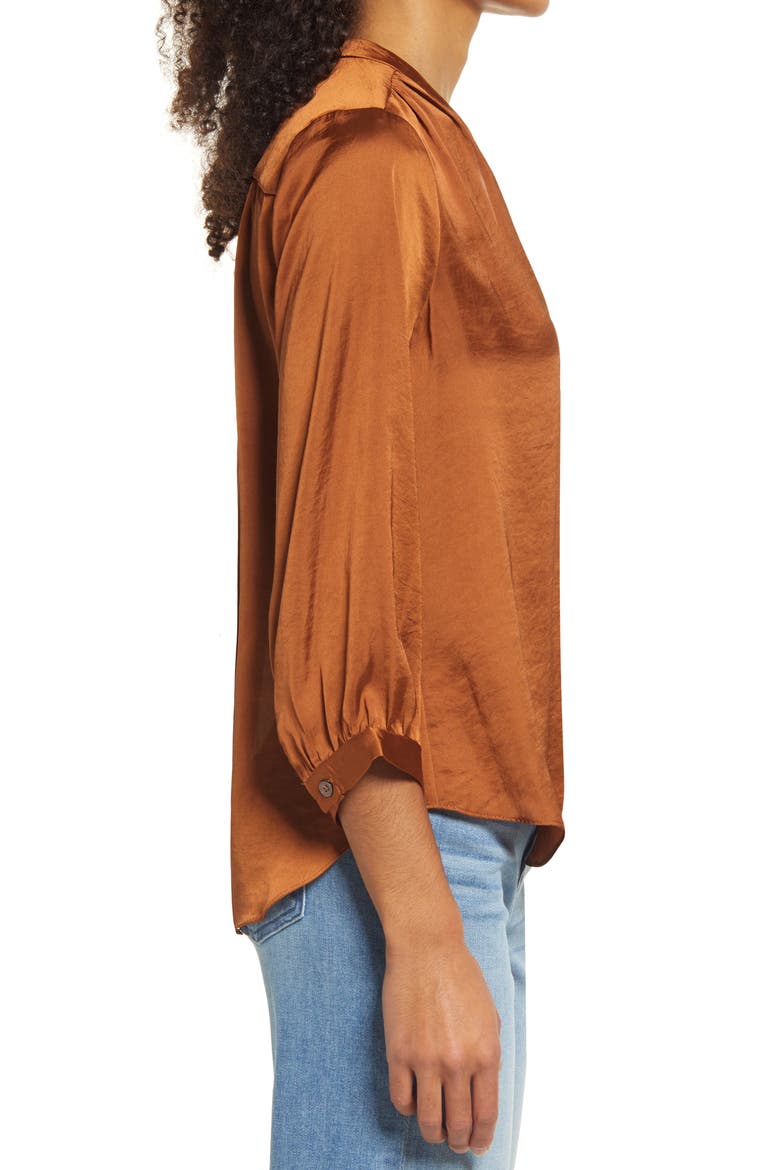 Rumple Satin Blouse, Alternate, color, RICH TOFFEE