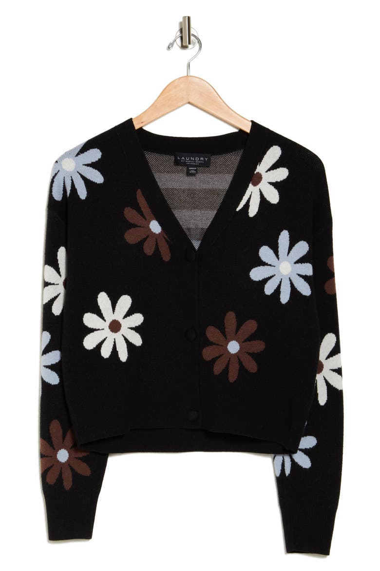 Flower V-Neck Sweater, Alternate, color, BLACK DAISY