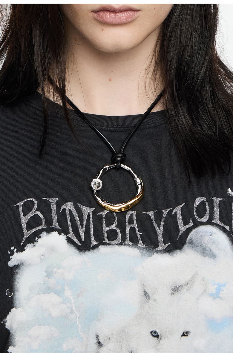 Bimba y Lola Textured Hoop Cord Necklace, Alternate, color, Multigold