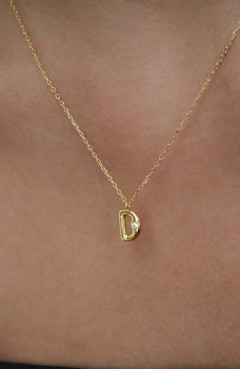 Argento Vivo Sterling Silver Cubic Zirconia Bubble Initial Necklace, Alternate, color, Gold D