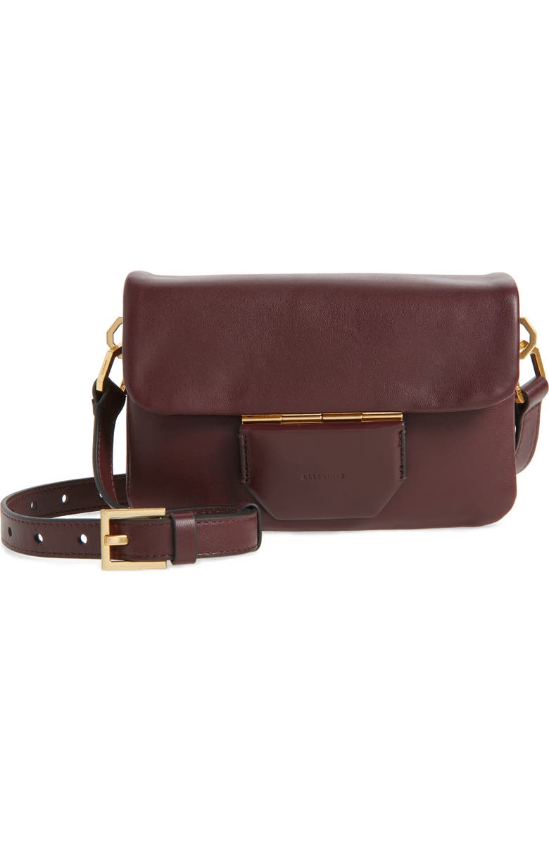AllSaints Jupiter Leather Crossbody Bag, Main, color, Dark Red