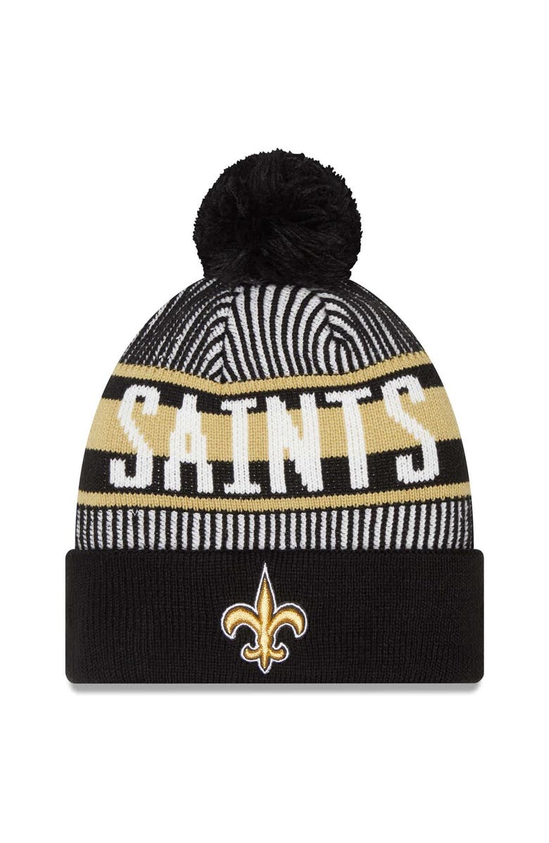 New Era Men's New Era Black New Orleans Saints Striped Cuffed Knit Hat with Pom, Main, color, Black