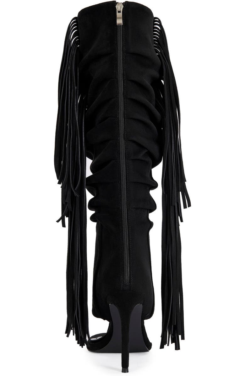 AZALEA WANG JOHANNA-BLACK FRINGE STILETTO SANDAL BOOT - BLACK / 8 / STILETTO, Alternate, color, Black