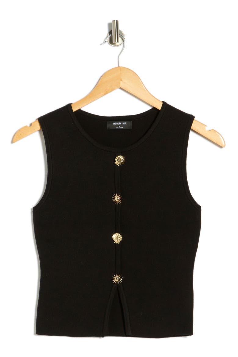 Button Detail Knit Tank Top, Alternate, color, BLACK