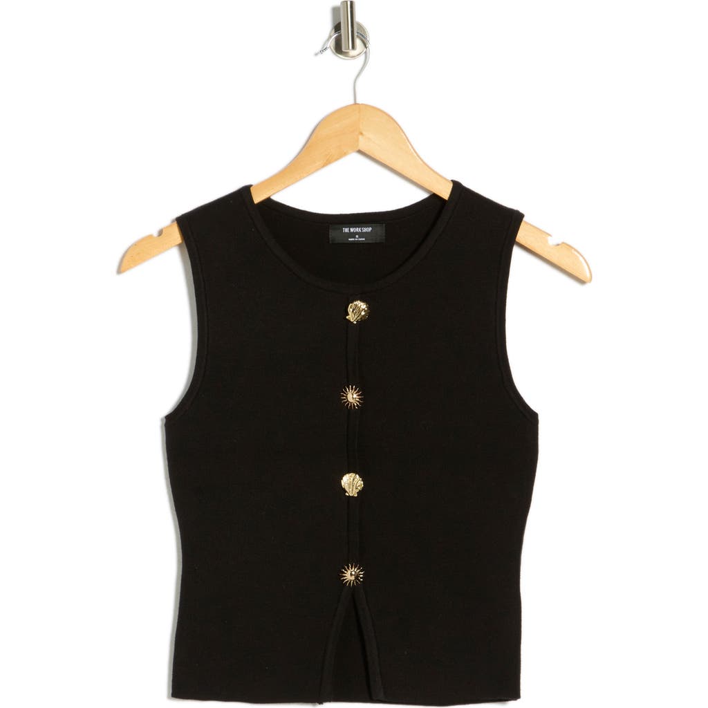 Blu Pepper Button Detail Knit Tank Top In Black