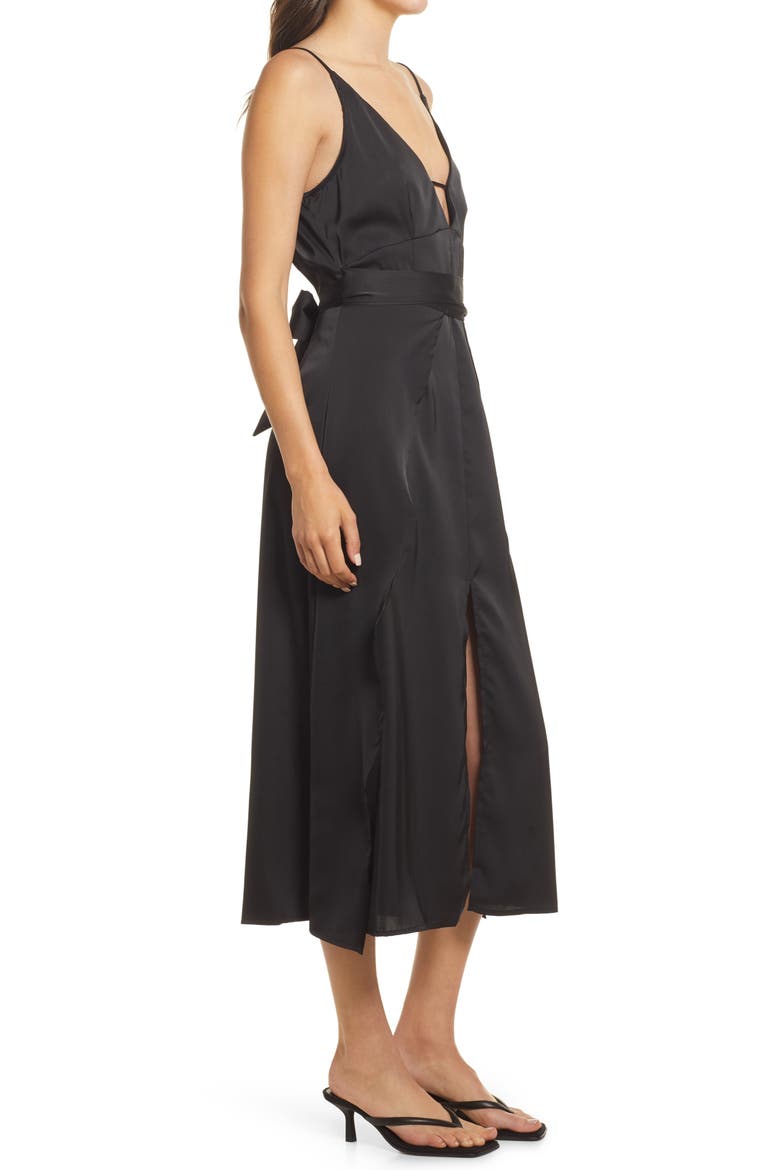 Backless Satin Dress, Alternate, color, BLACK
