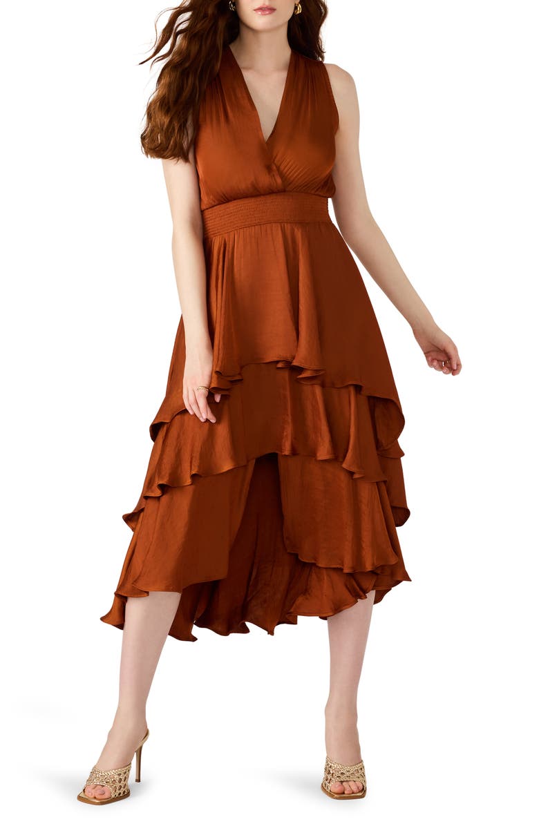 Steve Madden Beiley Sleeveless Tiered Midi Dress, Main, color, Gingerbread