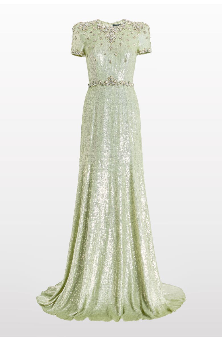 Jenny Packham Lombard Embellished Dress, Main, color, Marmo Green