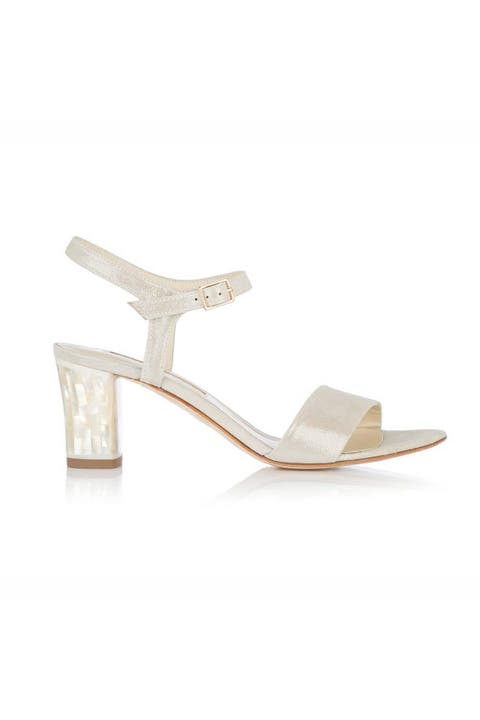 Martina Midi Champagne Ankle Strap Pearl Heel Sandal