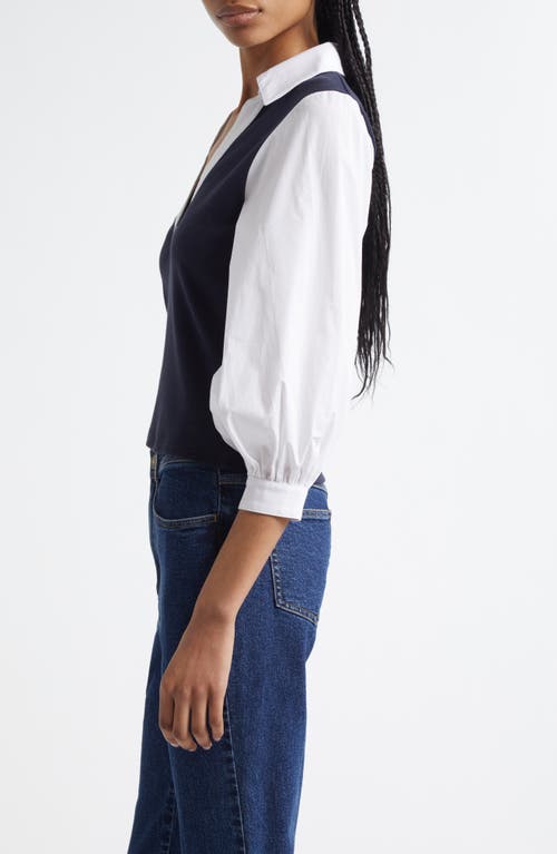 Cinq À Sept Colleen Mixed Media Collar Top In Blue