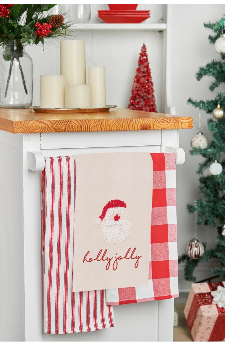 C&F Home Holly Jolly Santa Flour Sack Embroidered Cotton Kitchen Towel, Alternate, color, White