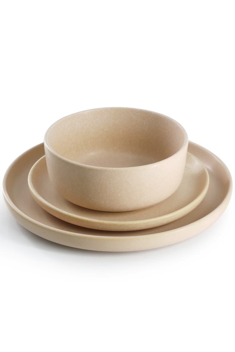 Bryant Park 12 Piece Reactive Stoneware Dinnerware Set, Alternate, color, Beige