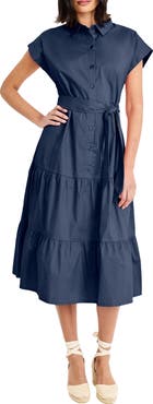 Maggy London Tie Waist Stretch Cotton Shirtdress