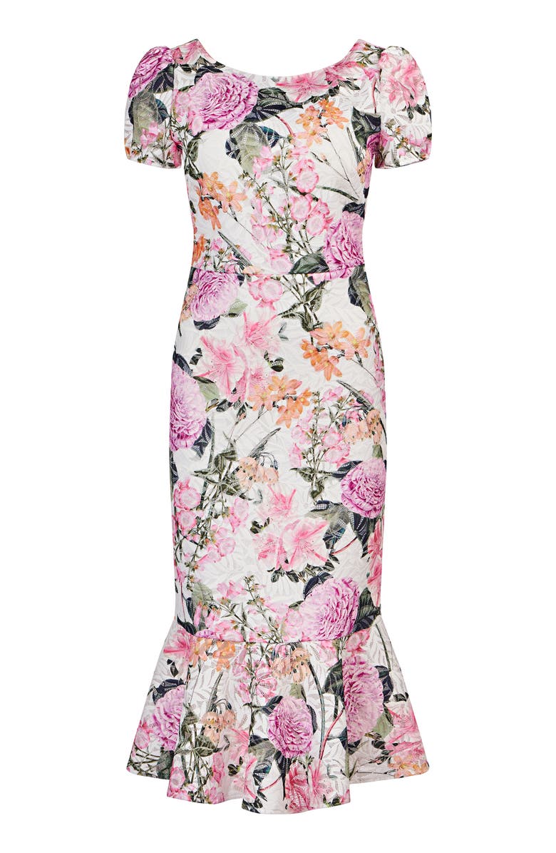 Kay Unger Fern Floral Lace Midi Cocktail Dress, Alternate, color, 