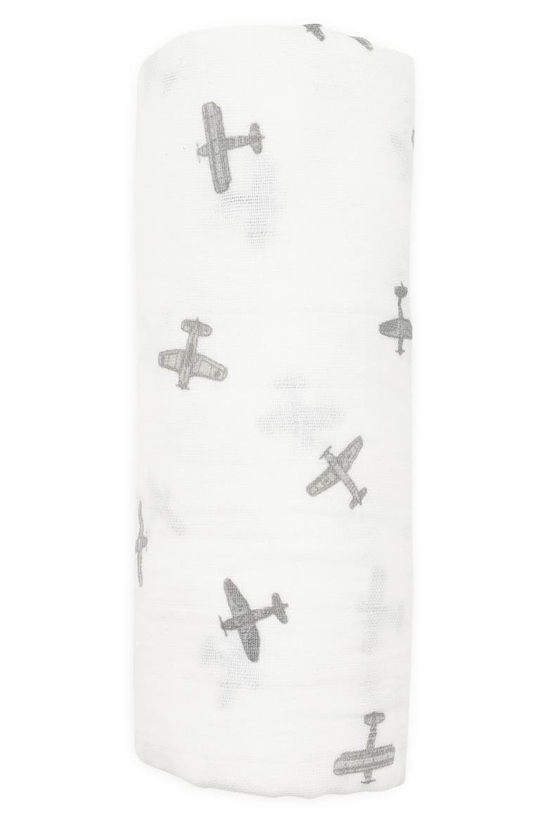 Organic Cotton Muslin Swaddle Blanket, Alternate, color, PEWTER PLANES