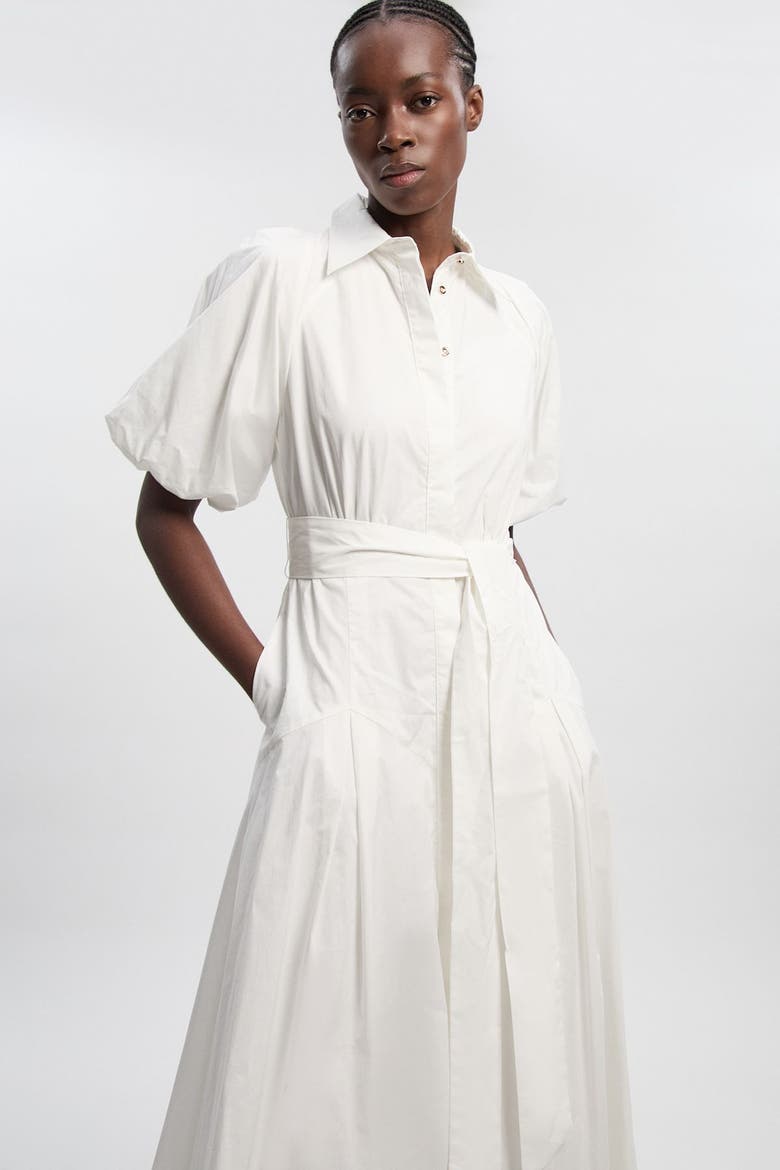 Cotton Puff Sleeve Midi Shirt Dress, Alternate, color, White