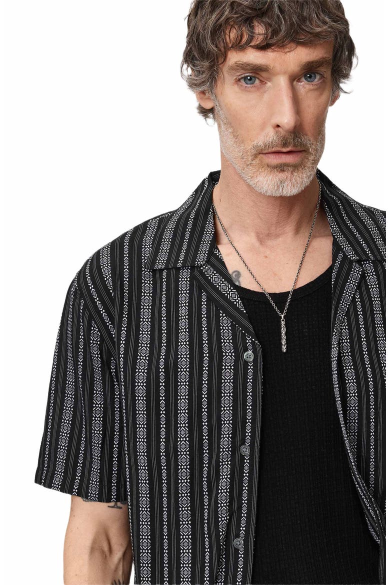 Dan Patterned Stripe Camp Shirt, Alternate, color, BLACK