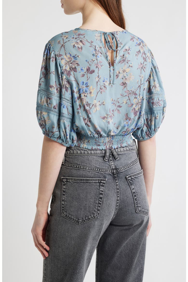 Floral Lace Trim Top, Alternate, color, VINE LAKE BLUE