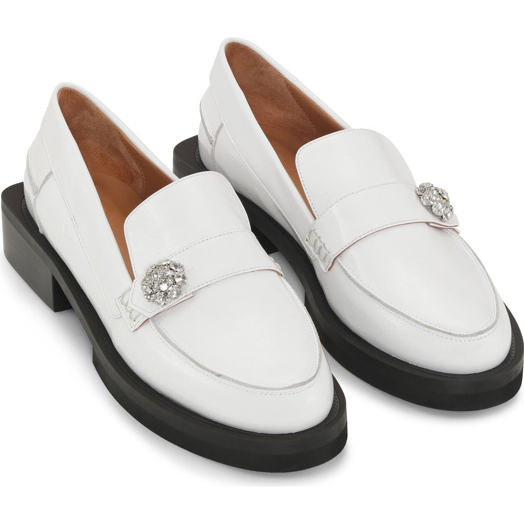 Ganni Jewel Buckle Patent Leather Loafer In Egret