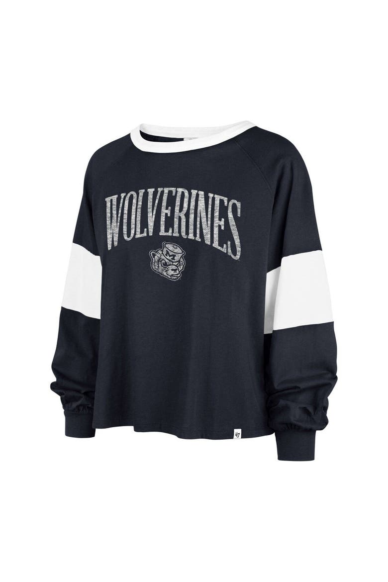 Women's '47  Navy Michigan Wolverines Upside Rhea Raglan Long Sleeve T-Shirt, Alternate, color, Navy