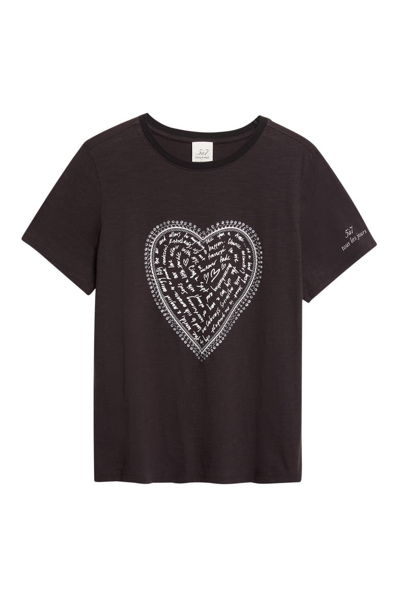 Rhinestone Detail Heart Graphic T-Shirt, Alternate, color, BLACK/ WHITE