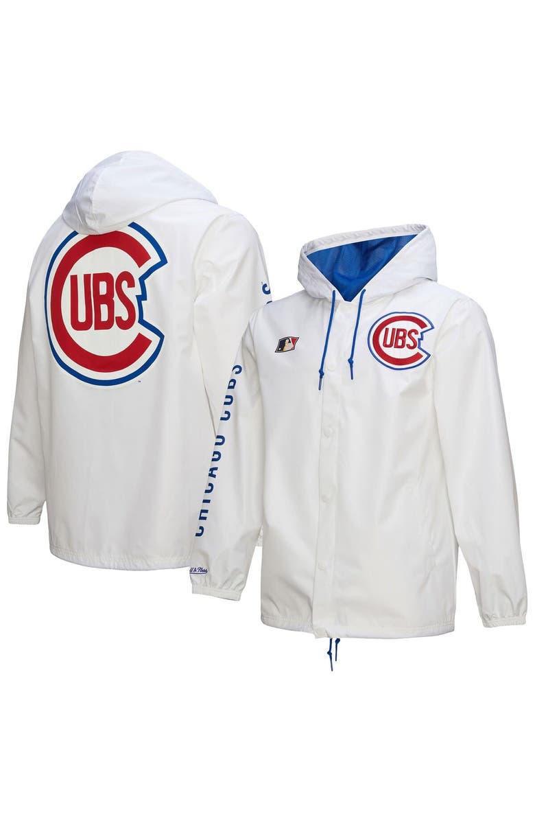 Mitchell & Ness Men's Mitchell & Ness White Chicago Cubs Vintage Full-Snap Hooded Coaches Jacket, Main, color,