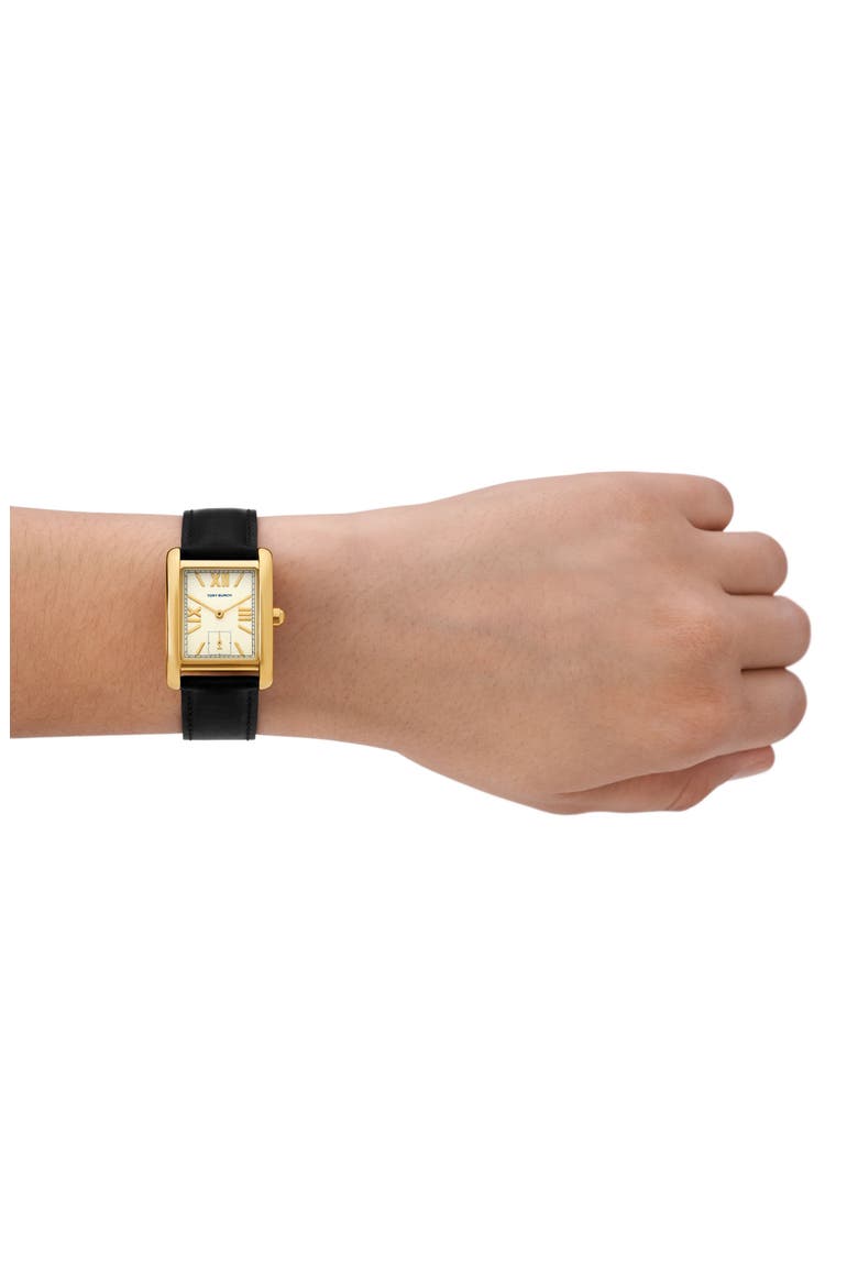 The Eleanor Leather Strap Watch, 25mm x 34mm, Alternate, color, BLACK
