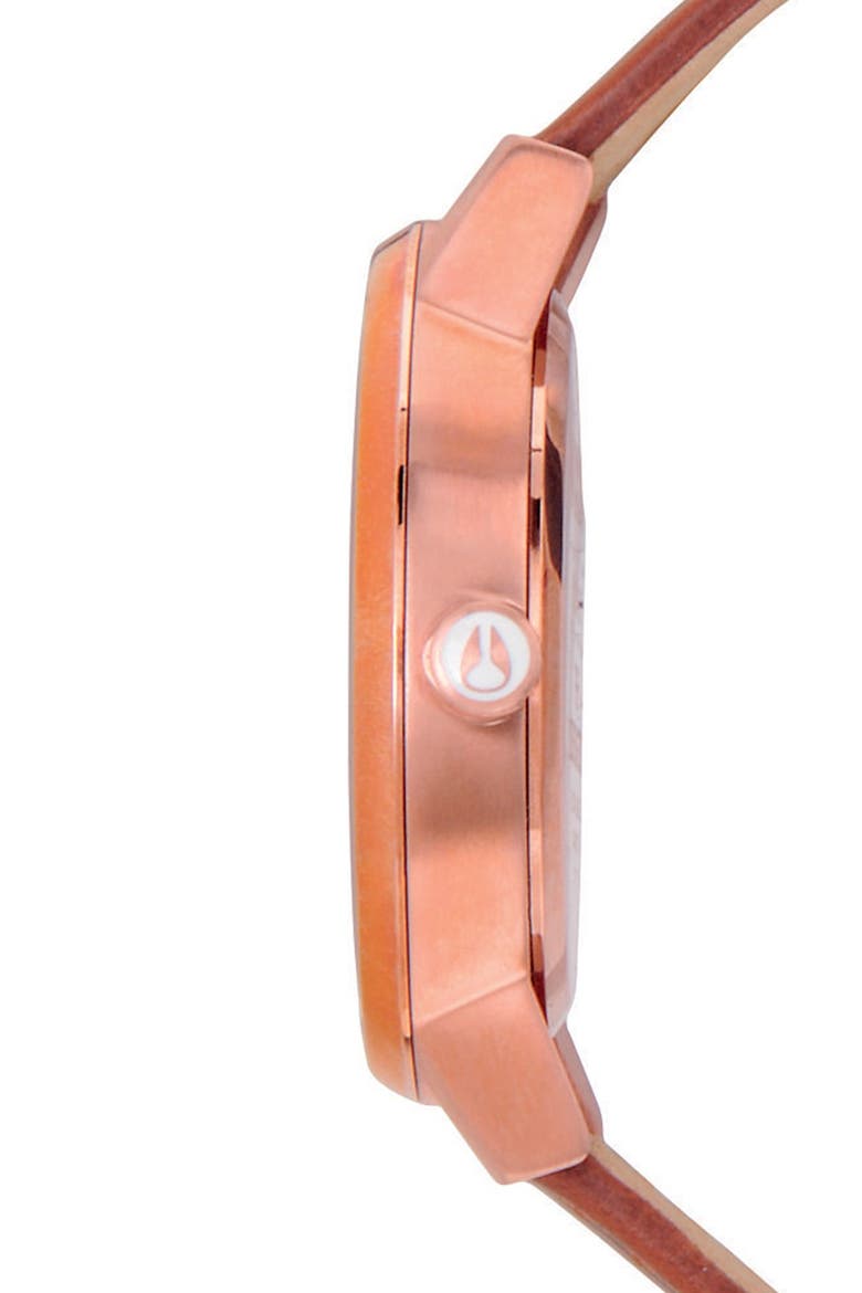 'The Kensington' Leather Strap Watch, 37mm, Alternate, color, BROWN/ ROSE GOLD/ WHITE