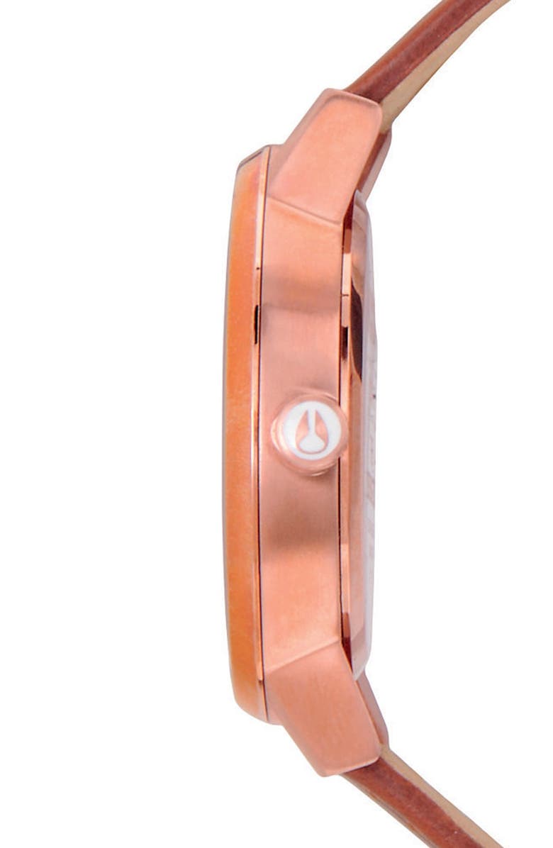 Nixon 'The Kensington' Leather Strap Watch, 37mm, Alternate, color, Brown/ Rose Gold/ White