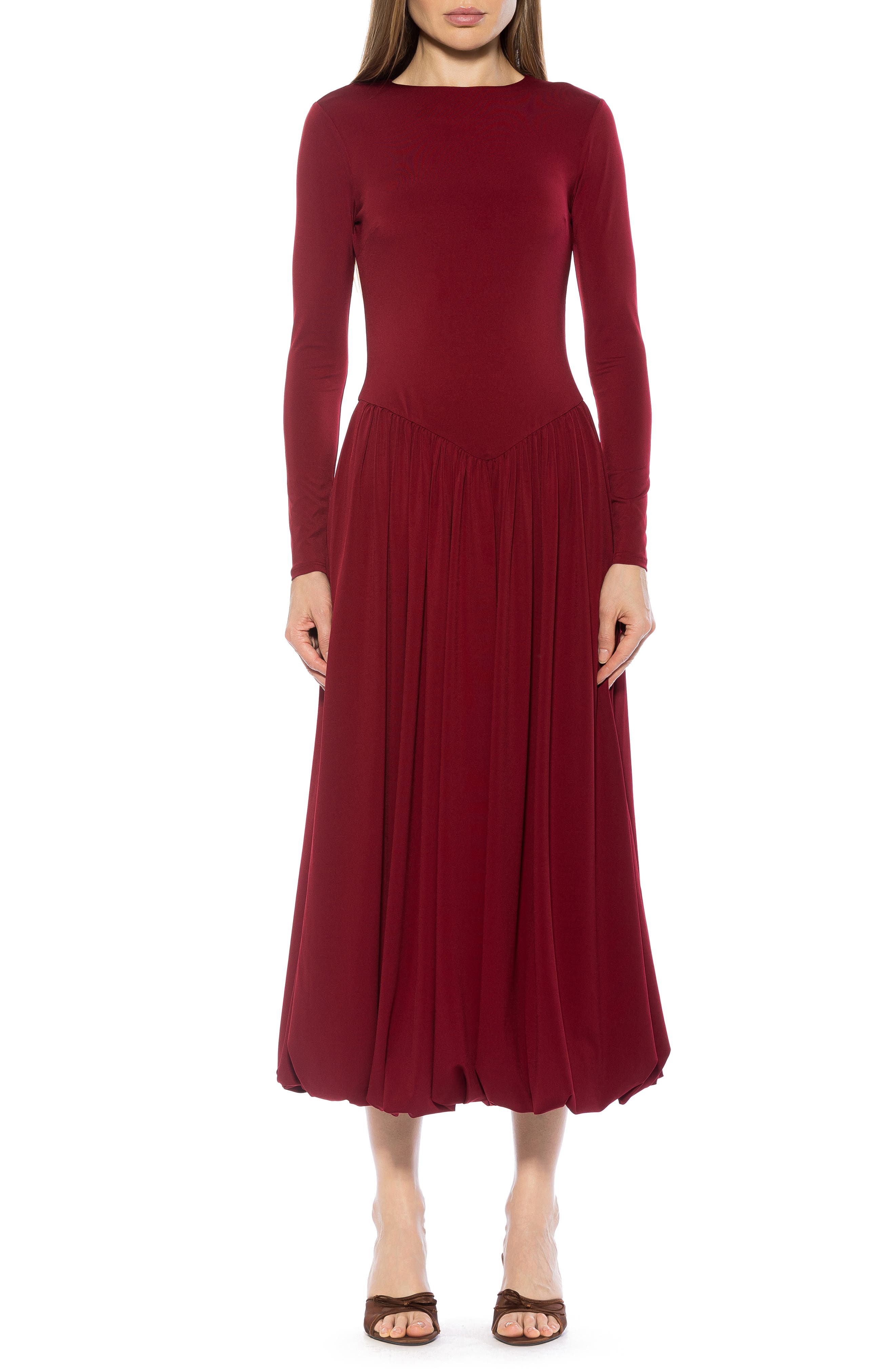 Alexia Admor Eero Crewneck Long Sleeve Bubble Hem Midi Dress