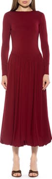 Alexia Admor Eero Crewneck Long Sleeve Bubble Hem Midi Dress