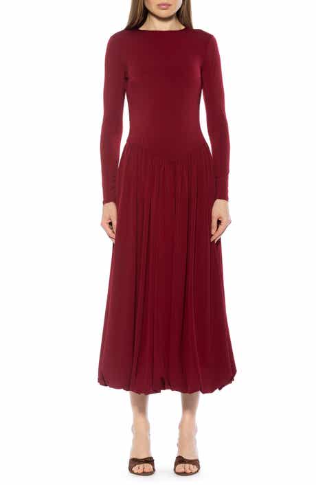 Alexia Admor Eero Crewneck Long Sleeve Bubble Hem Midi Dress